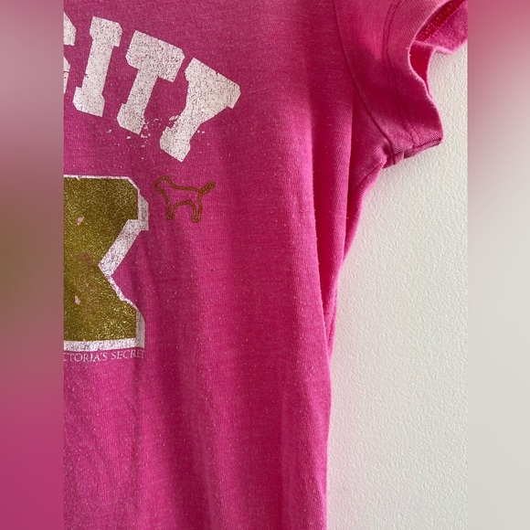 Victoria's Secret Pink Short Sleeve Gold Glitter Graphic Pink Tee Size L - Picture 5 of 12